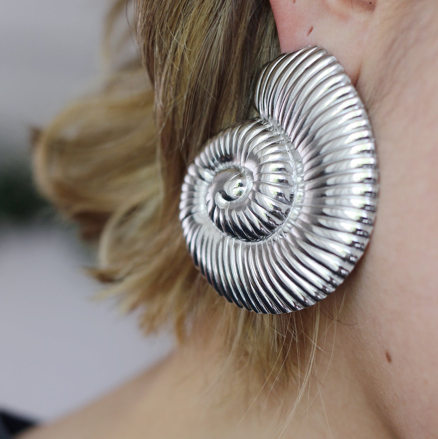 Maxi aros concha plateado acero inoxidable