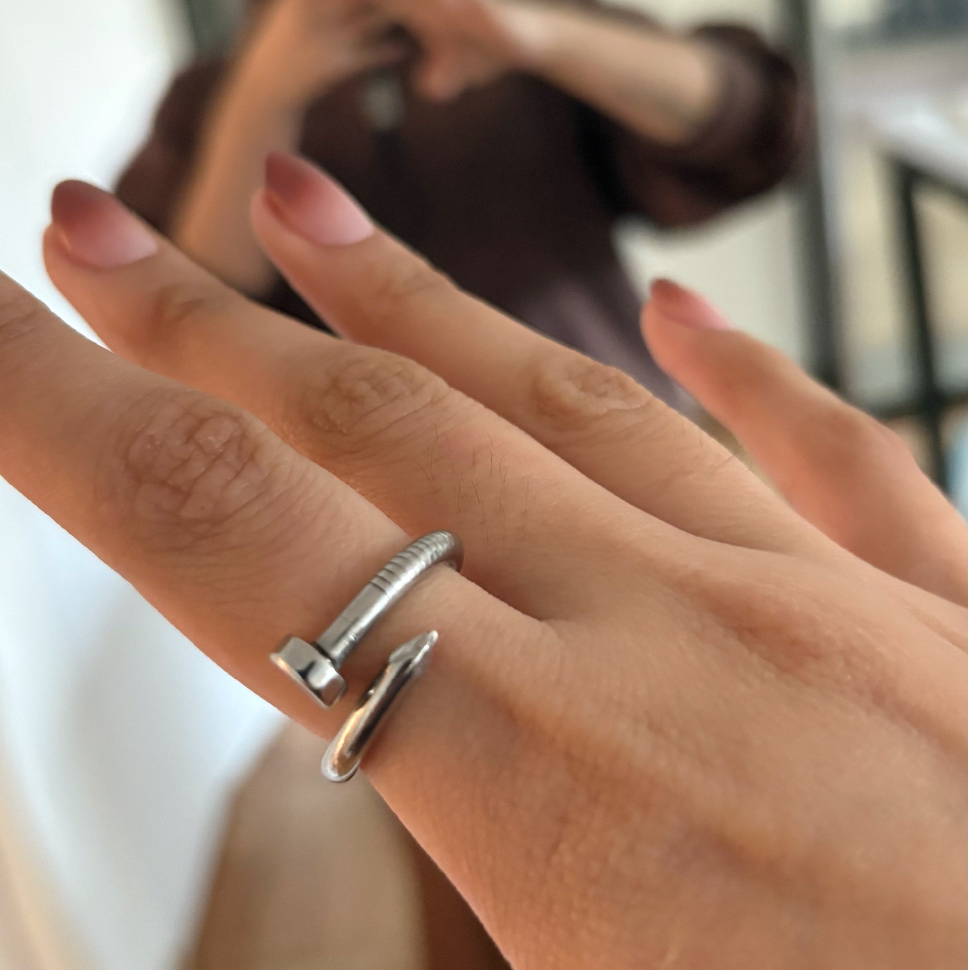 Anillo clavo plateado Acero Inoxidable Ajustable