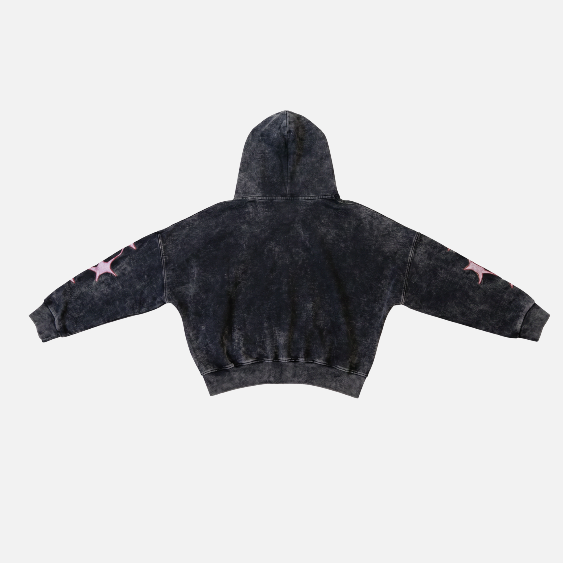Poleron Gris Claro Boxy Abierto Acid Wash Estrellas Bordadas