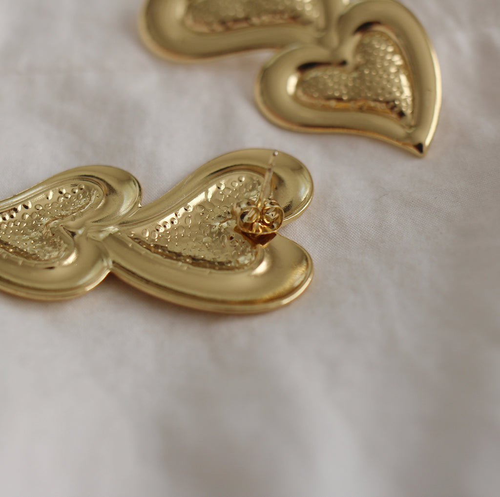 Aros Corazón doble dorados acero inoxidable
