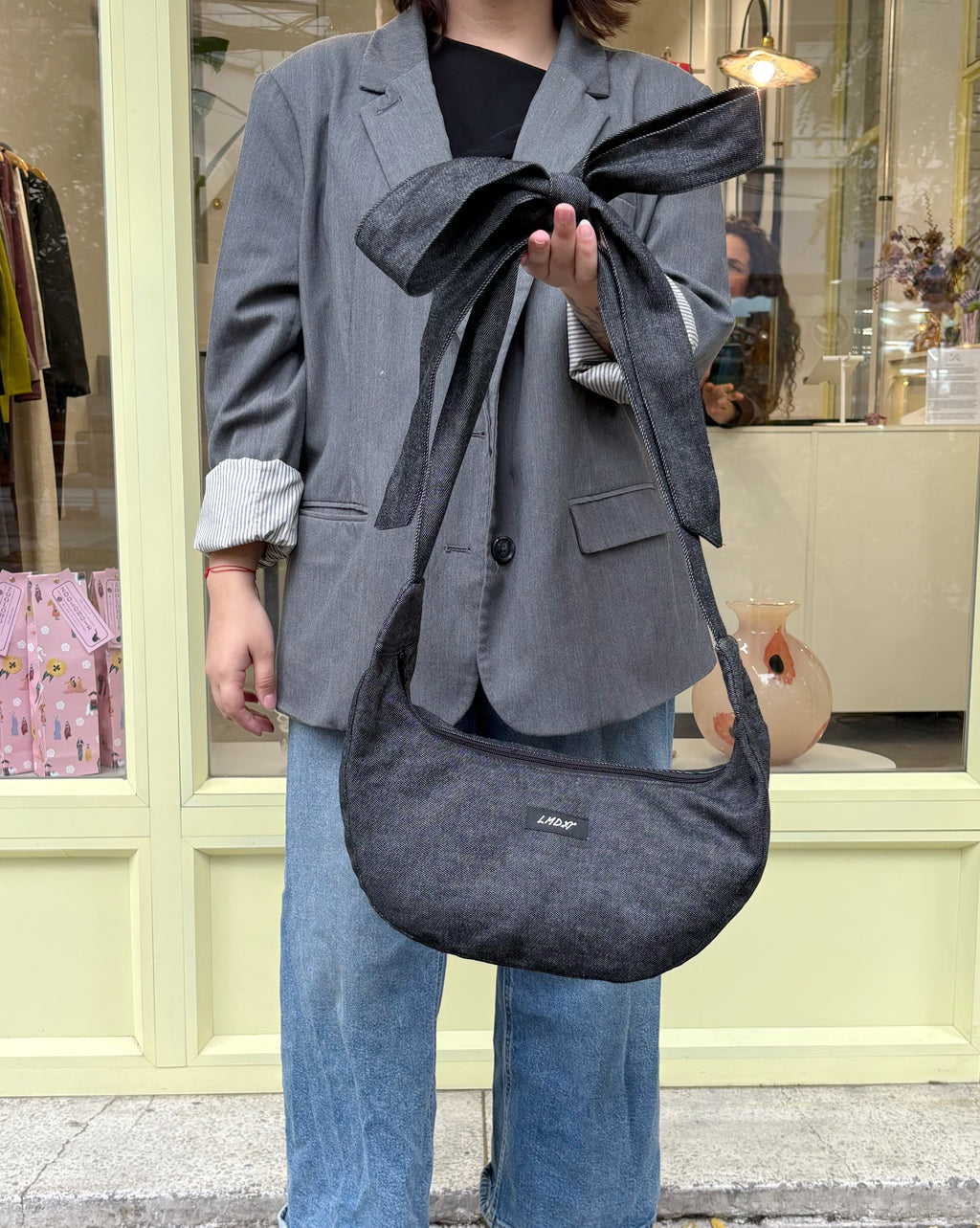 Bolso Ribbon Ajustable Denim Negro