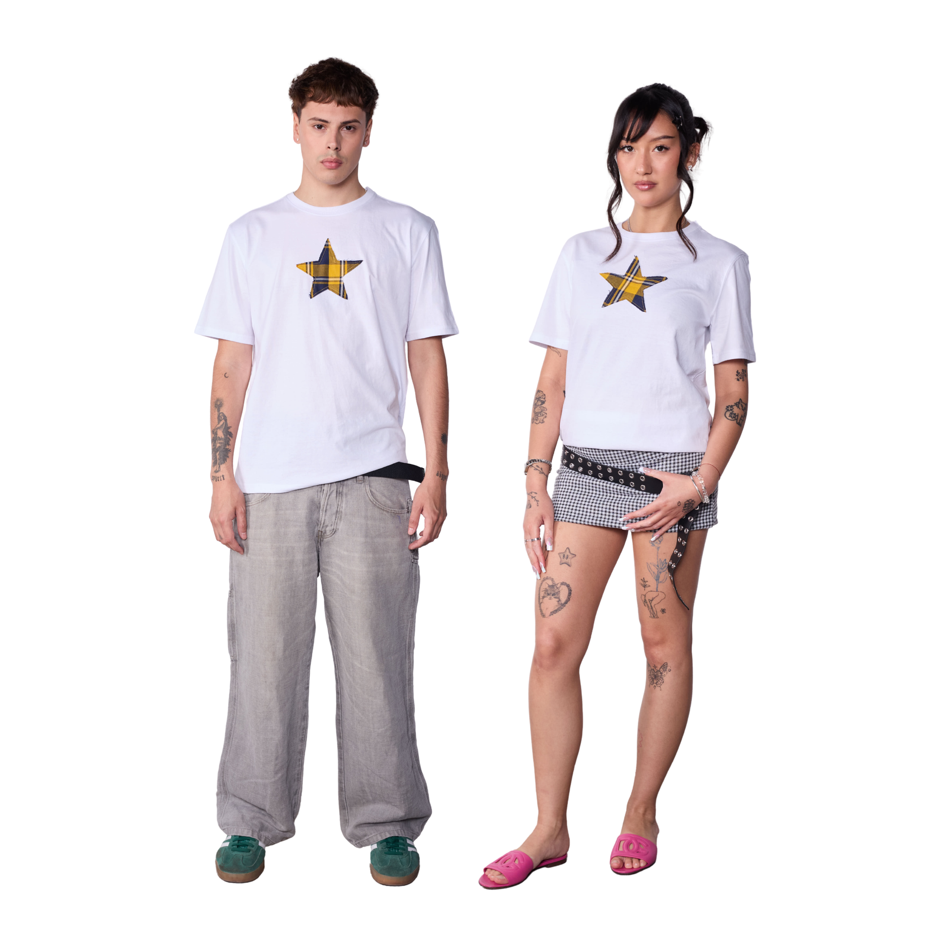 Polera Slim Fit Blanca Estrella Tartán