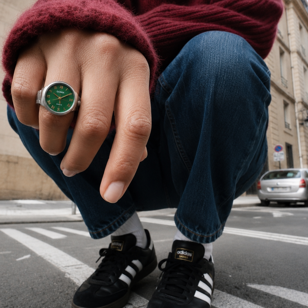 Anillo Reloj Verde correa ajustable acero Inox
