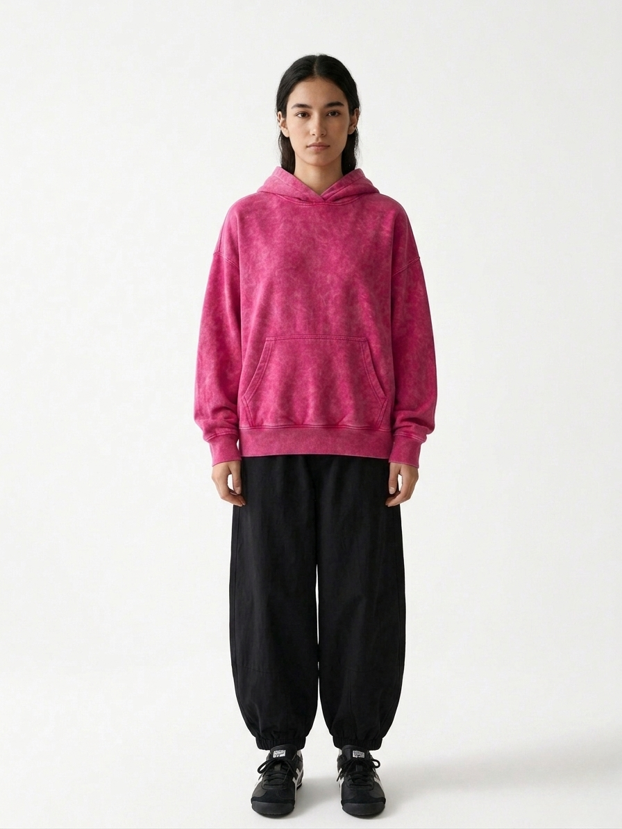 Poleron rosado con gorro desgastado estrella en espalda