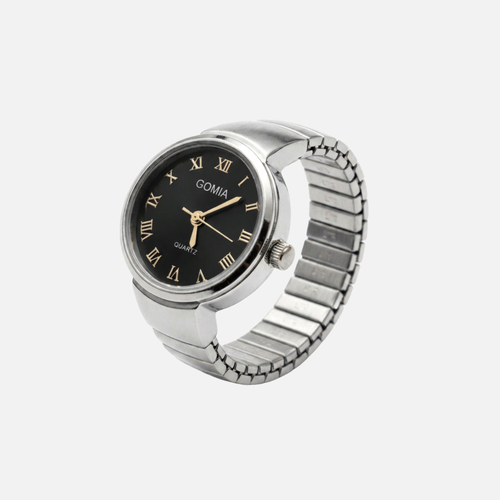 Anillo Reloj Negro correa ajustable acero Inox