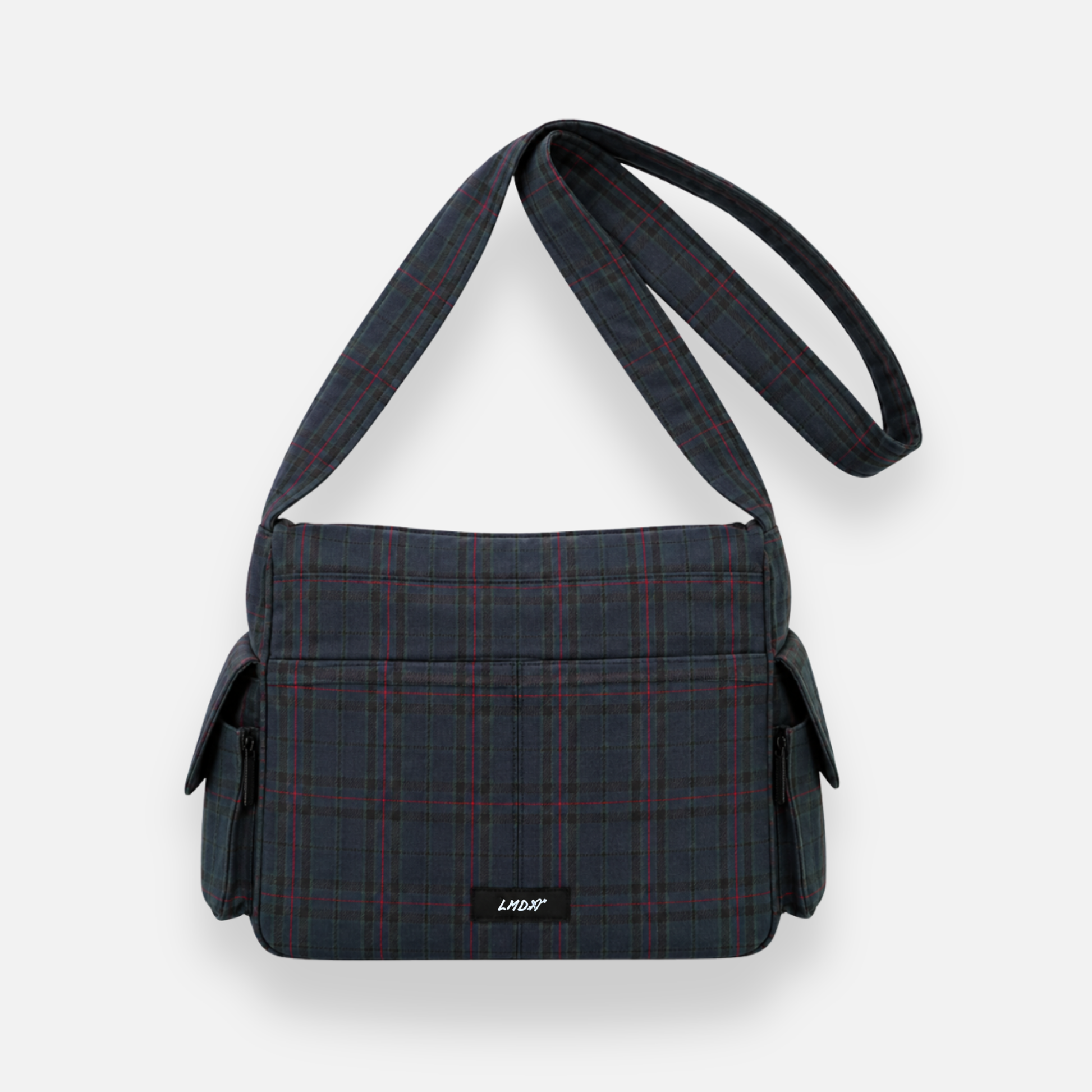 Crossbody cargo bag tartán azul y burdeo