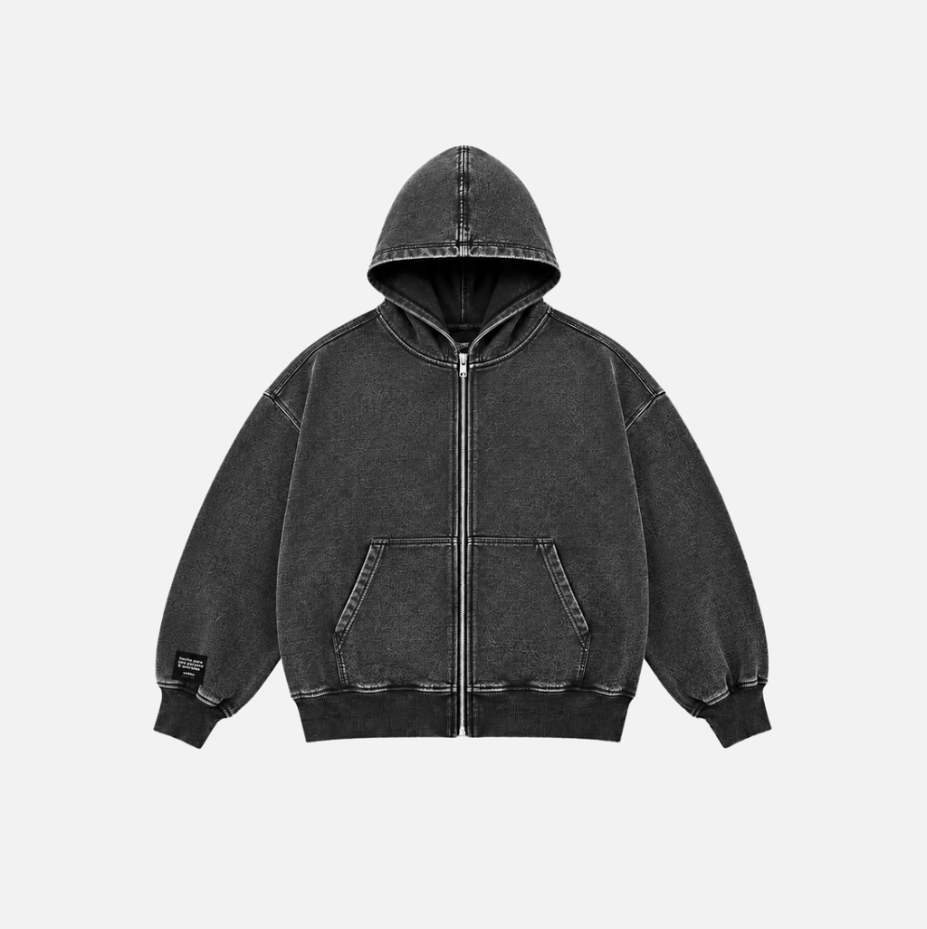 Hoodie gris desgastado LMD studio con cierre