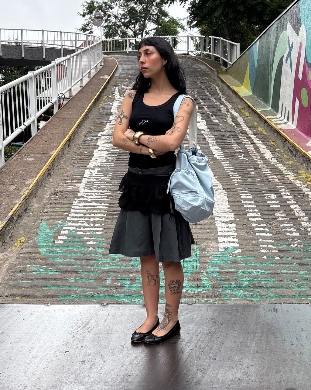 Bolso con amarres tipo saco Celeste