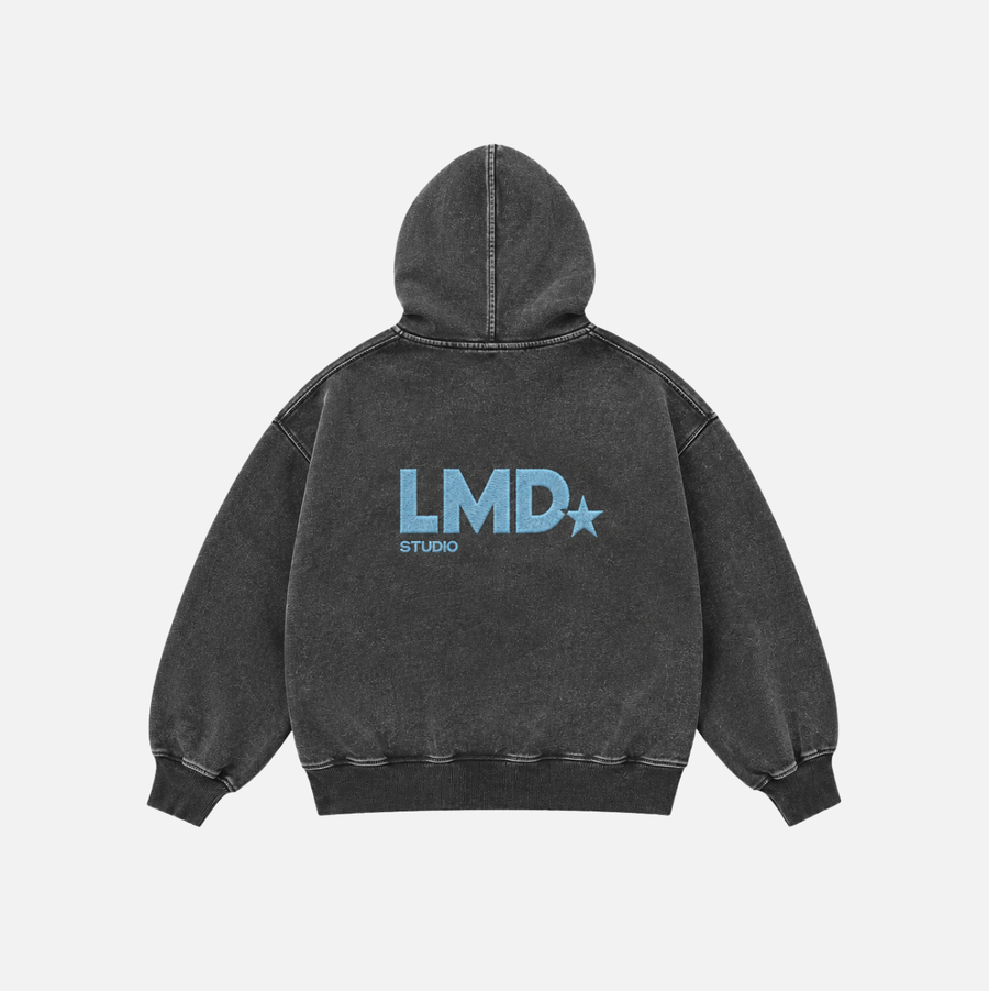 Hoodie gris desgastado LMD studio con cierre