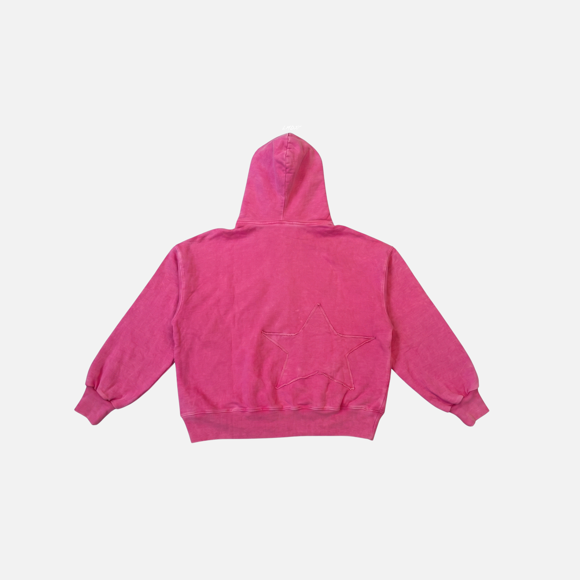 Poleron rosado con gorro desgastado estrella en espalda