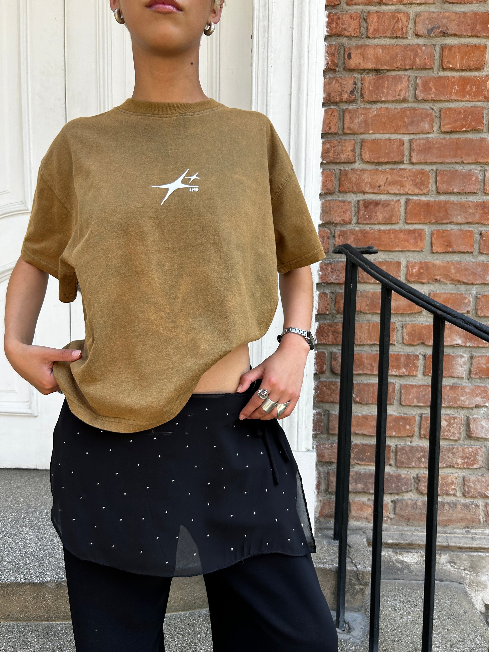 Polera Boxy Fit Verde Estrella Acid Wash