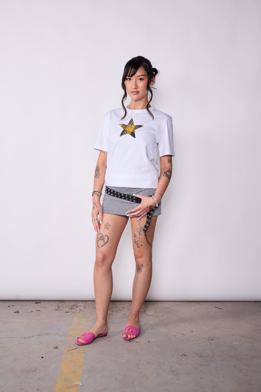 Polera Slim Fit Blanca Estrella Tartán