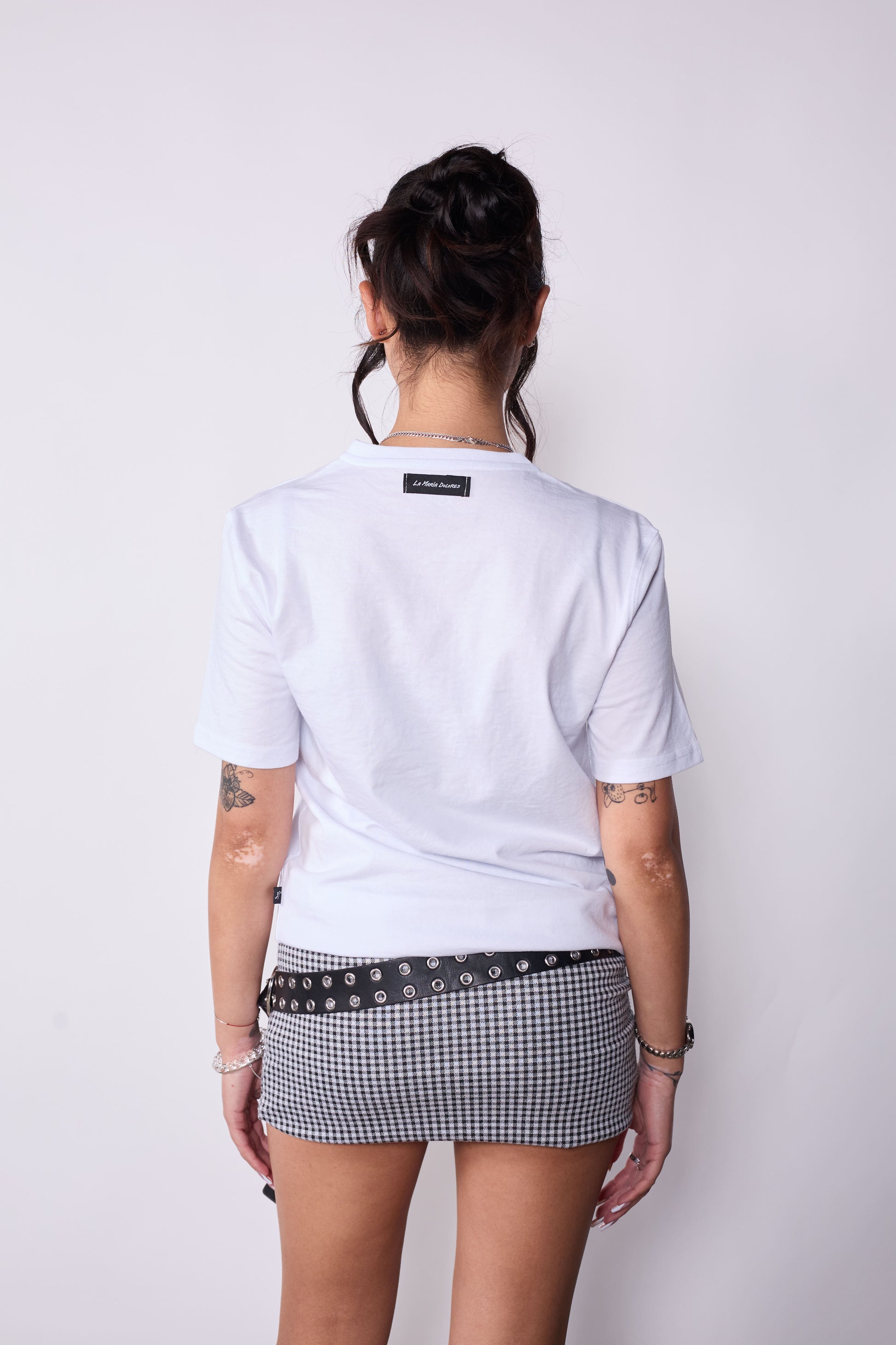 Polera Slim Fit Blanca Estrella Tartán