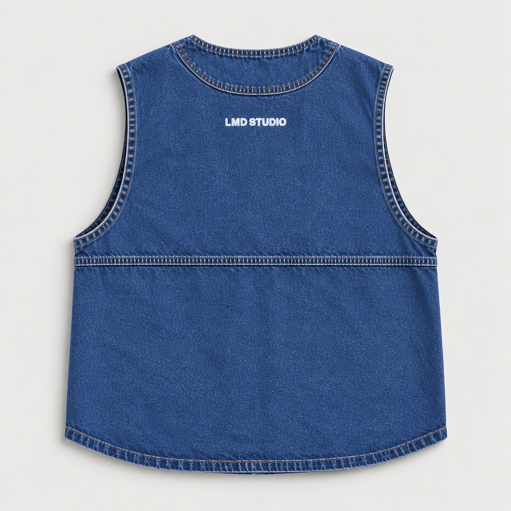 LMD STUDIO BLUE DENIM UTILITY VEST