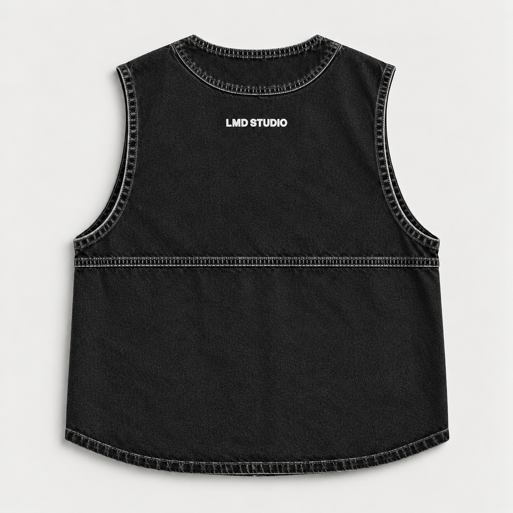LMD STUDIO BLACK DENIM UTILITY VEST