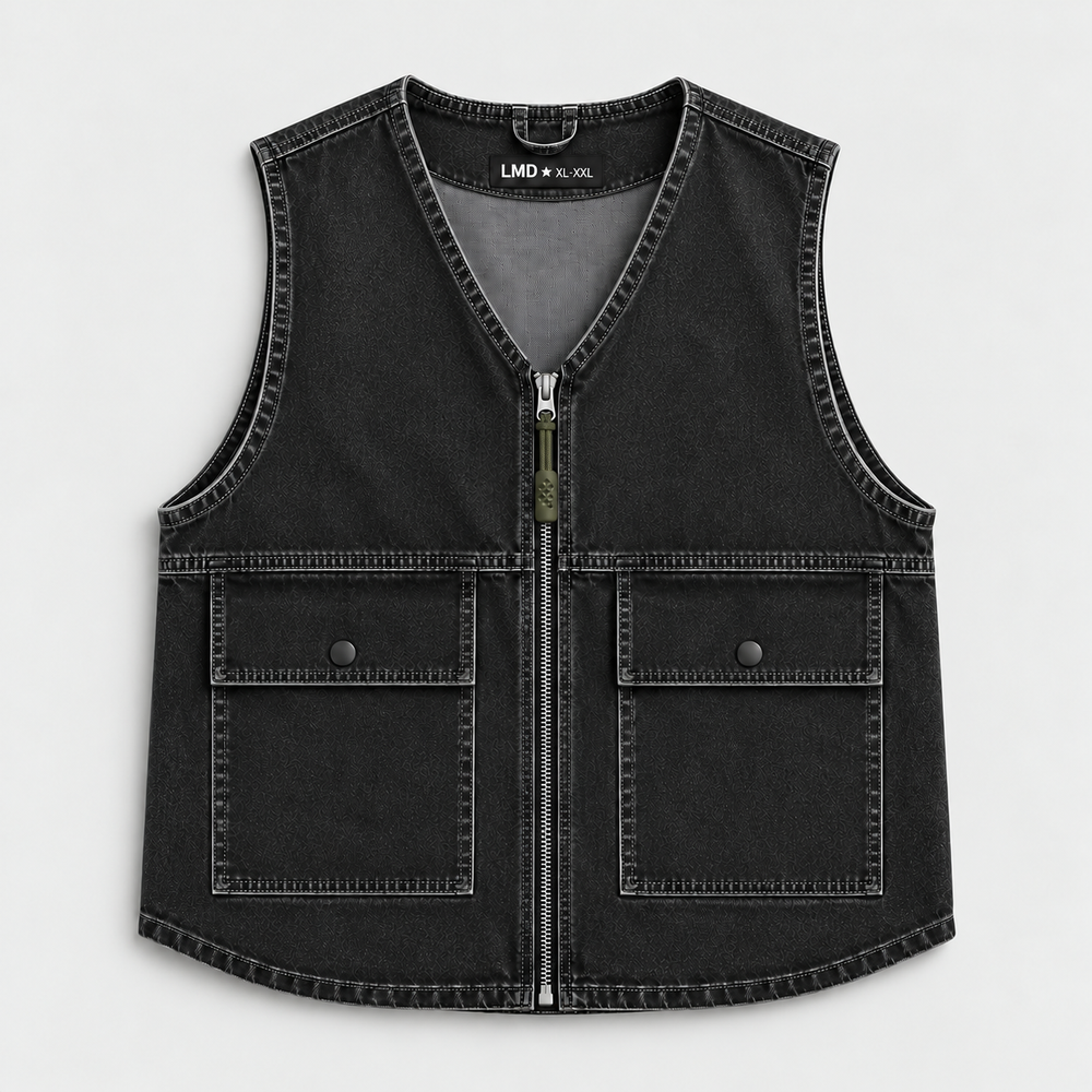 LMD STUDIO BLACK DENIM UTILITY VEST
