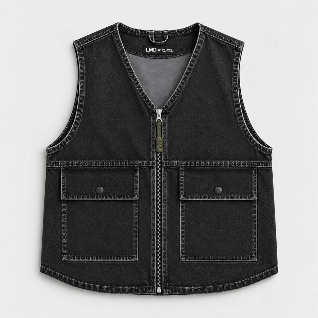 LMD STUDIO BLACK DENIM UTILITY VEST