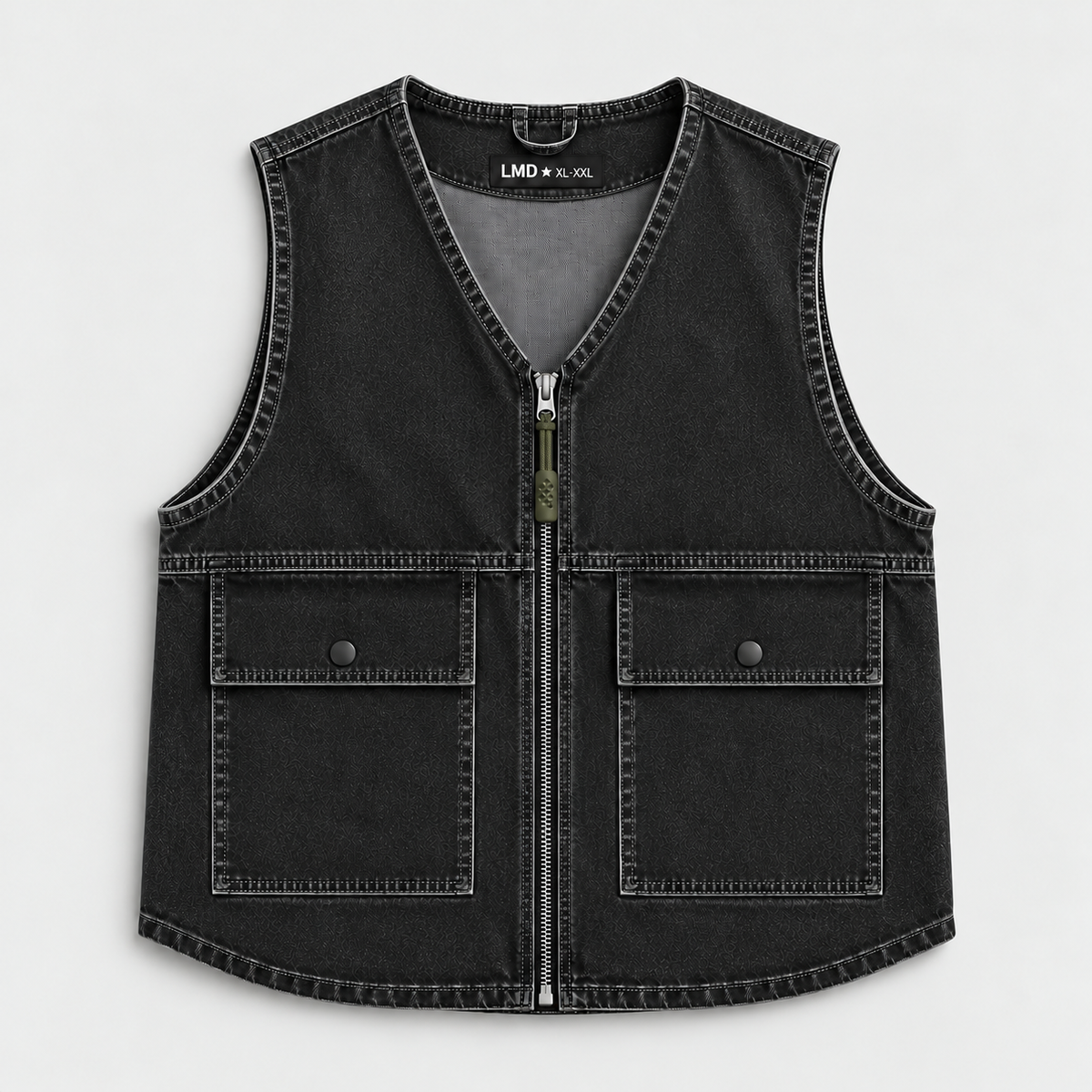 LMD STUDIO BLACK DENIM UTILITY VEST