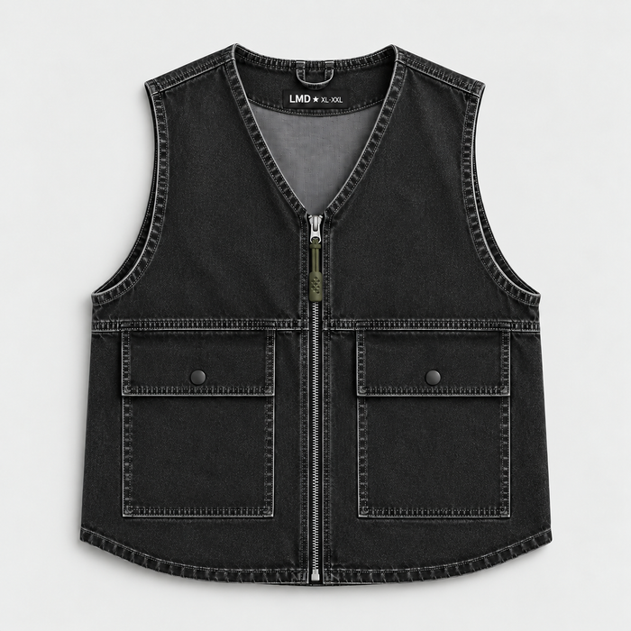 LMD STUDIO BLACK DENIM UTILITY VEST