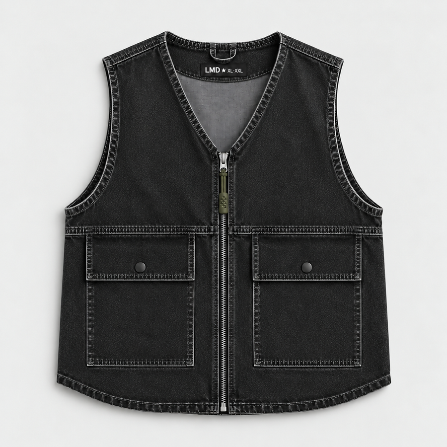 LMD STUDIO BLACK DENIM UTILITY VEST