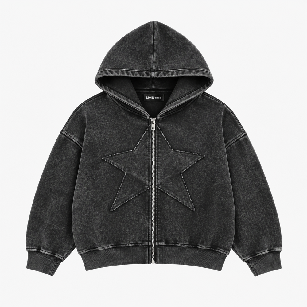 STAR ZIP HOODIE GRIS OSCURO ★