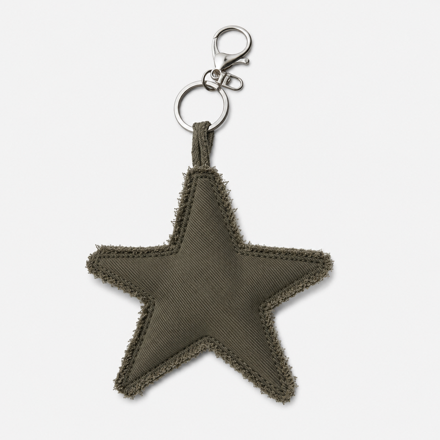 Llavero estrella tela  Gabardina Verde Musgo reciclado