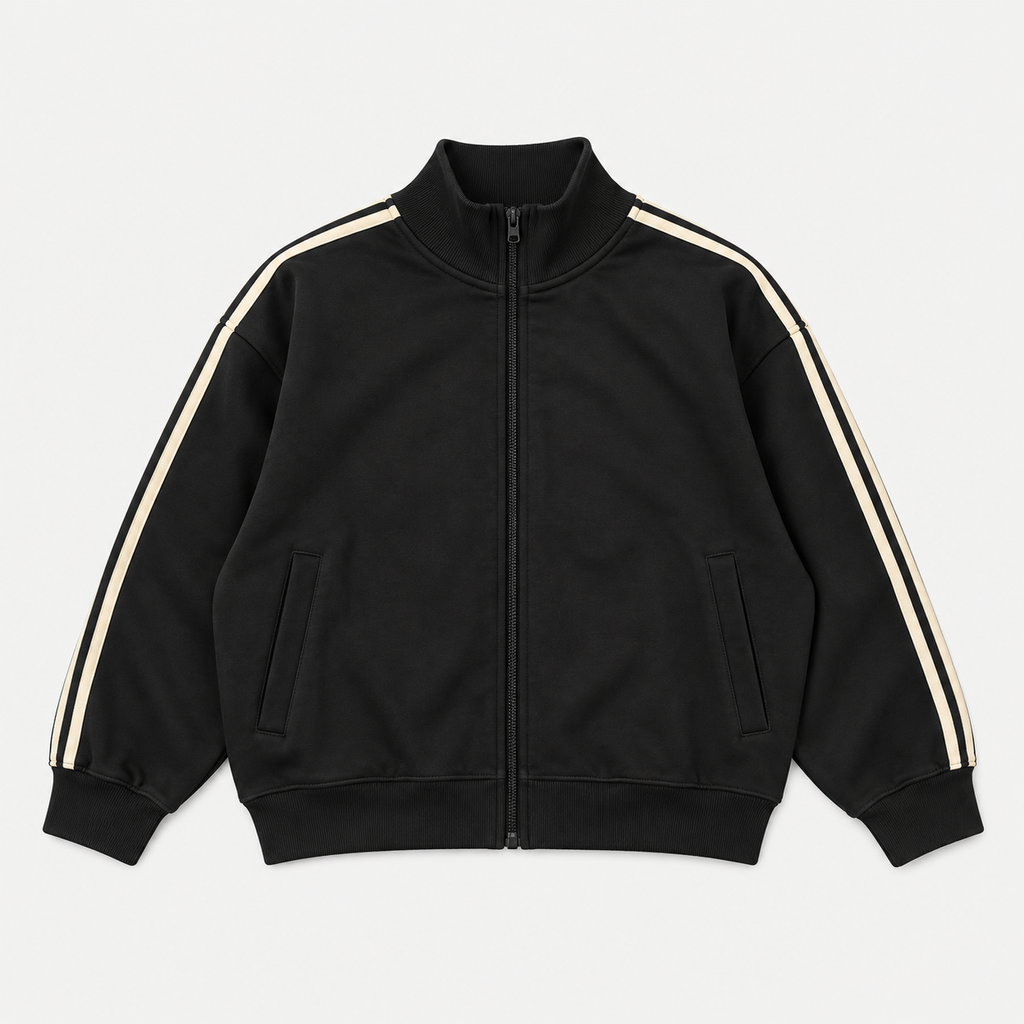 RETRO STRIPES ZIP — BLACK / CREAM