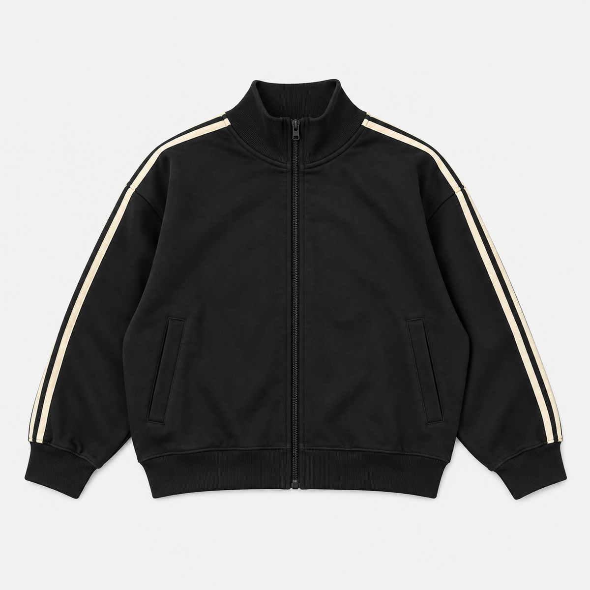 RETRO STRIPES ZIP — BLACK / CREAM