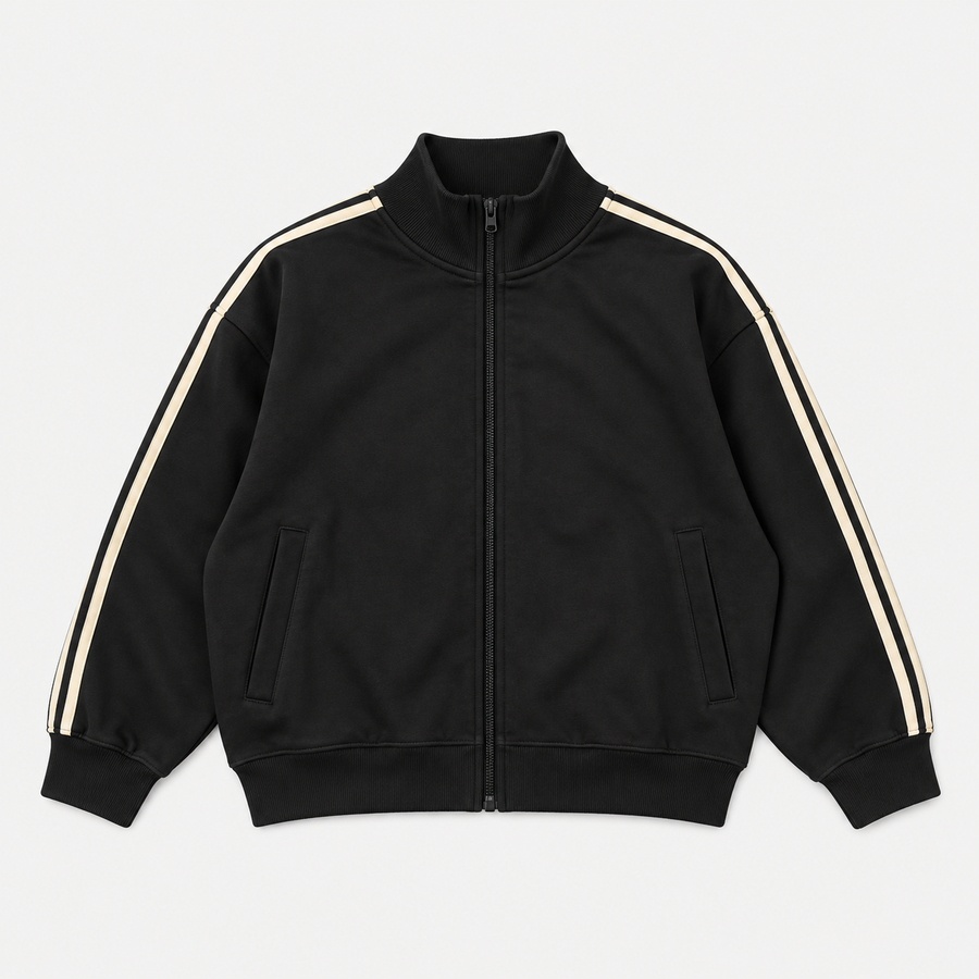 RETRO STRIPES ZIP — BLACK / CREAM