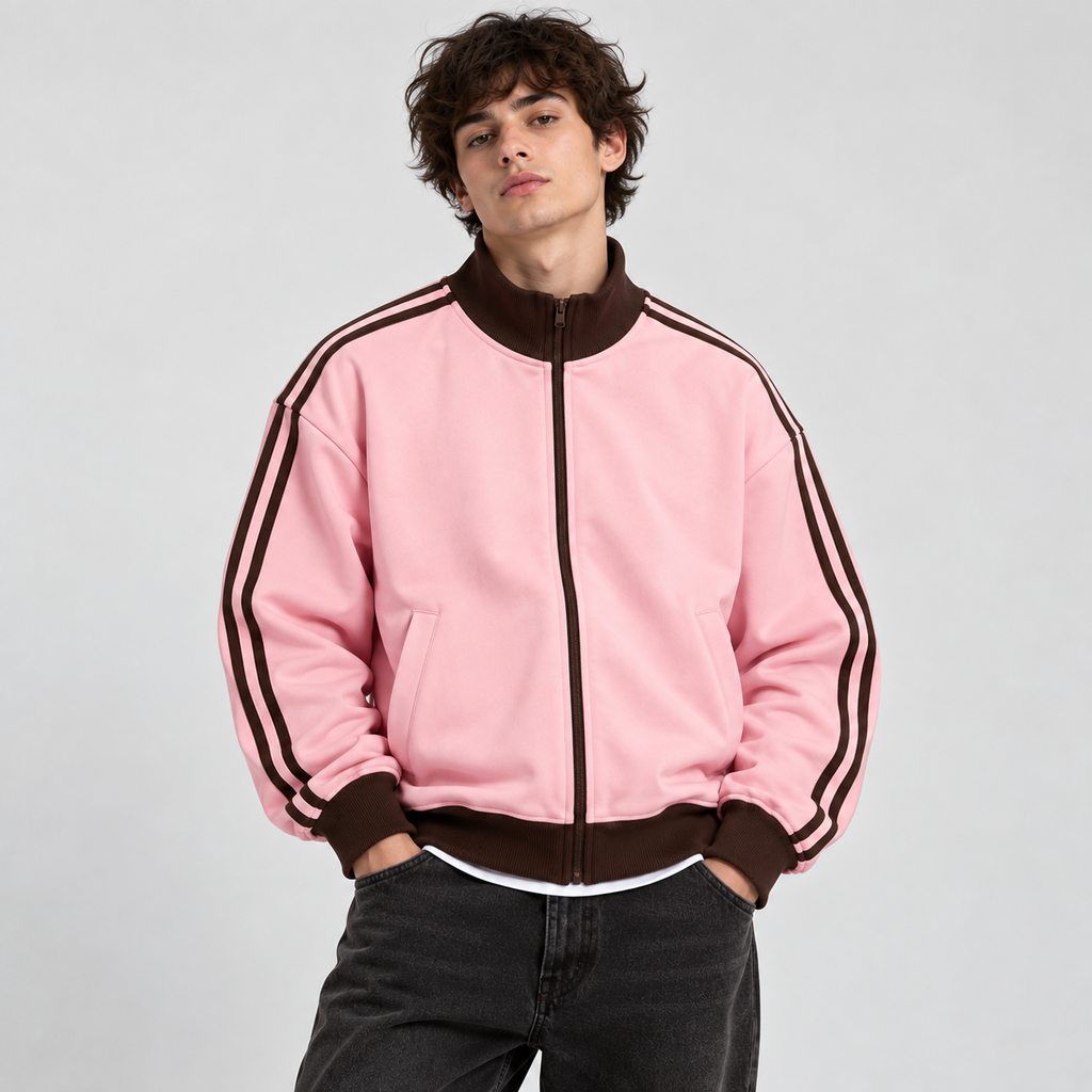 RETRO STRIPES ZIP — PINK / BROWN
