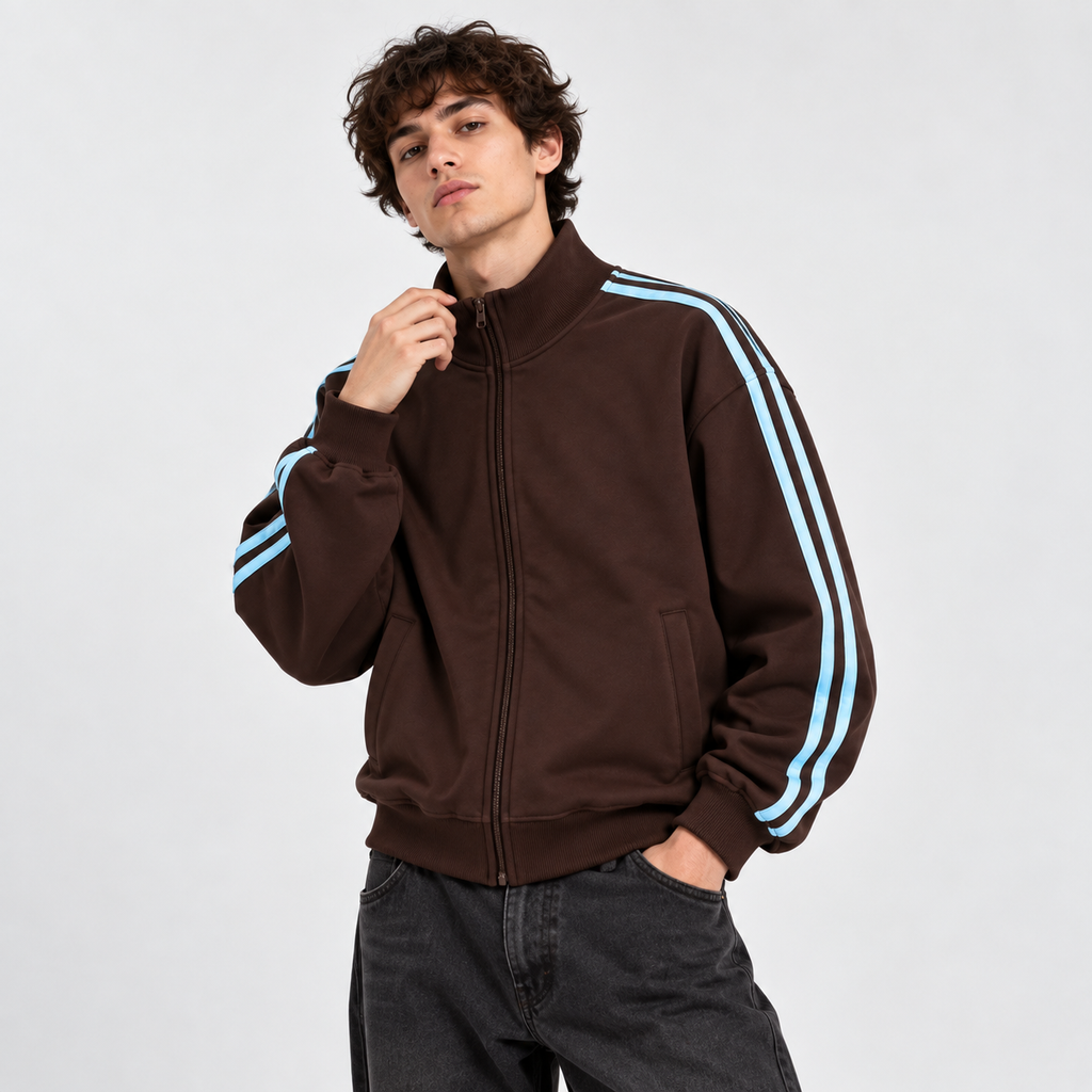 RETRO STRIPES ZIP — BROWN / BLUE