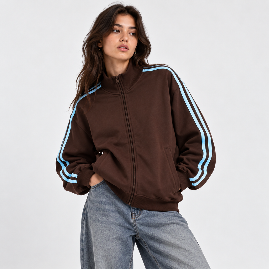 RETRO STRIPES ZIP — BROWN / BLUE