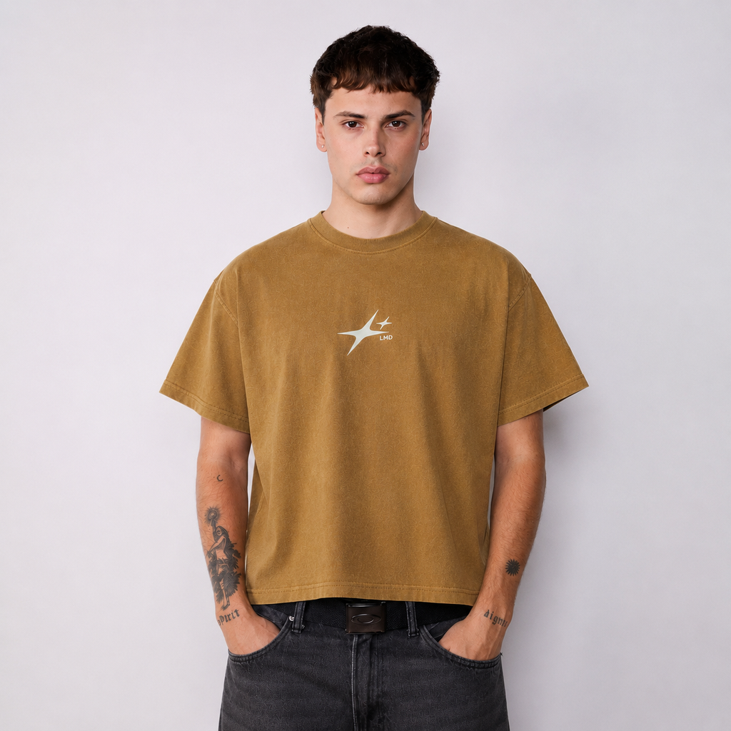 Polera Boxy Fit Verde Estrella Acid Wash