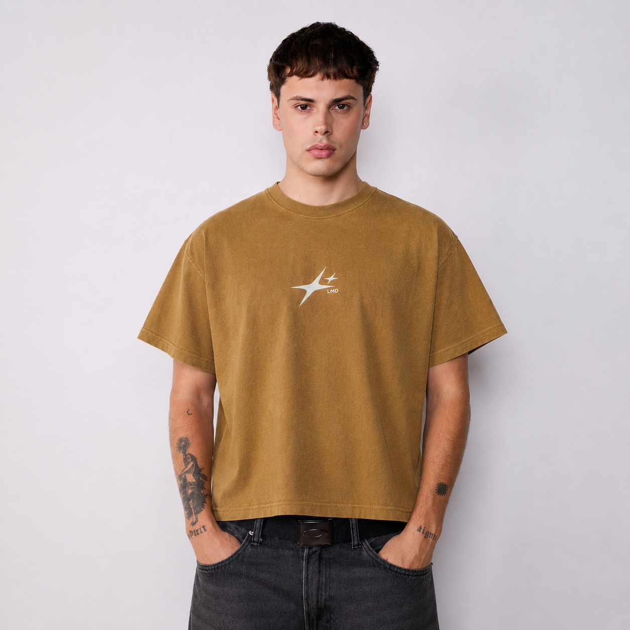 Polera Boxy Fit Verde Estrella Acid Wash