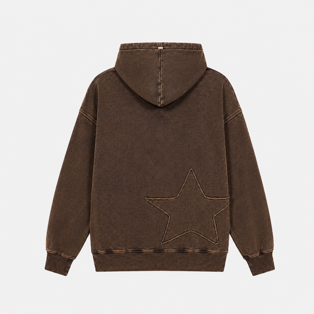 Poleron chocolate con gorro desgastado estrella en espalda