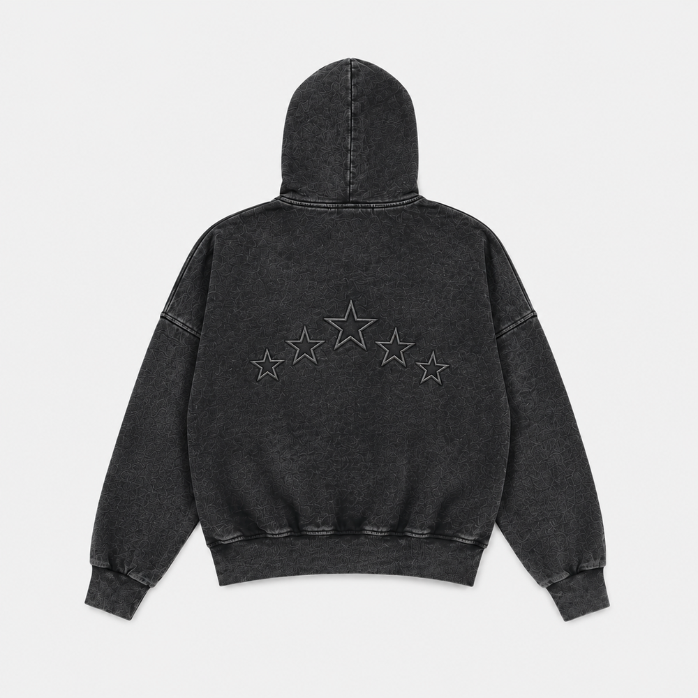 Hoodie 5 Estrellas – Boxy Fit Negro