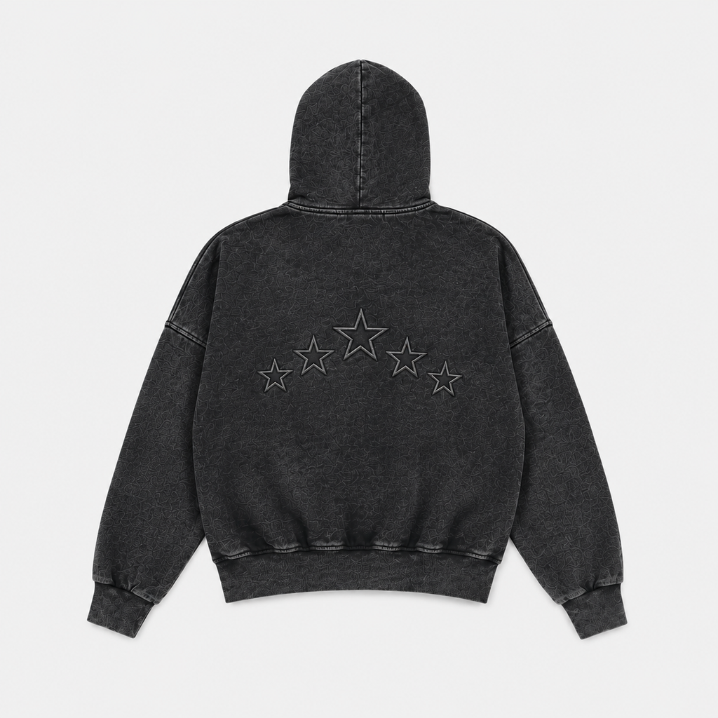Hoodie 5 Estrellas – Boxy Fit Negro