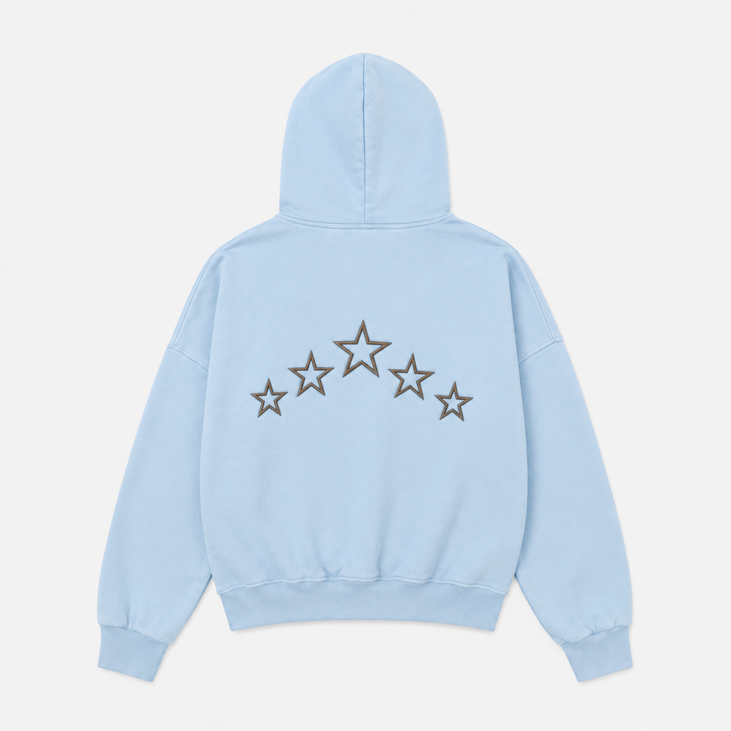 Hoodie 5 Estrellas – Boxy Fit Baby Blue