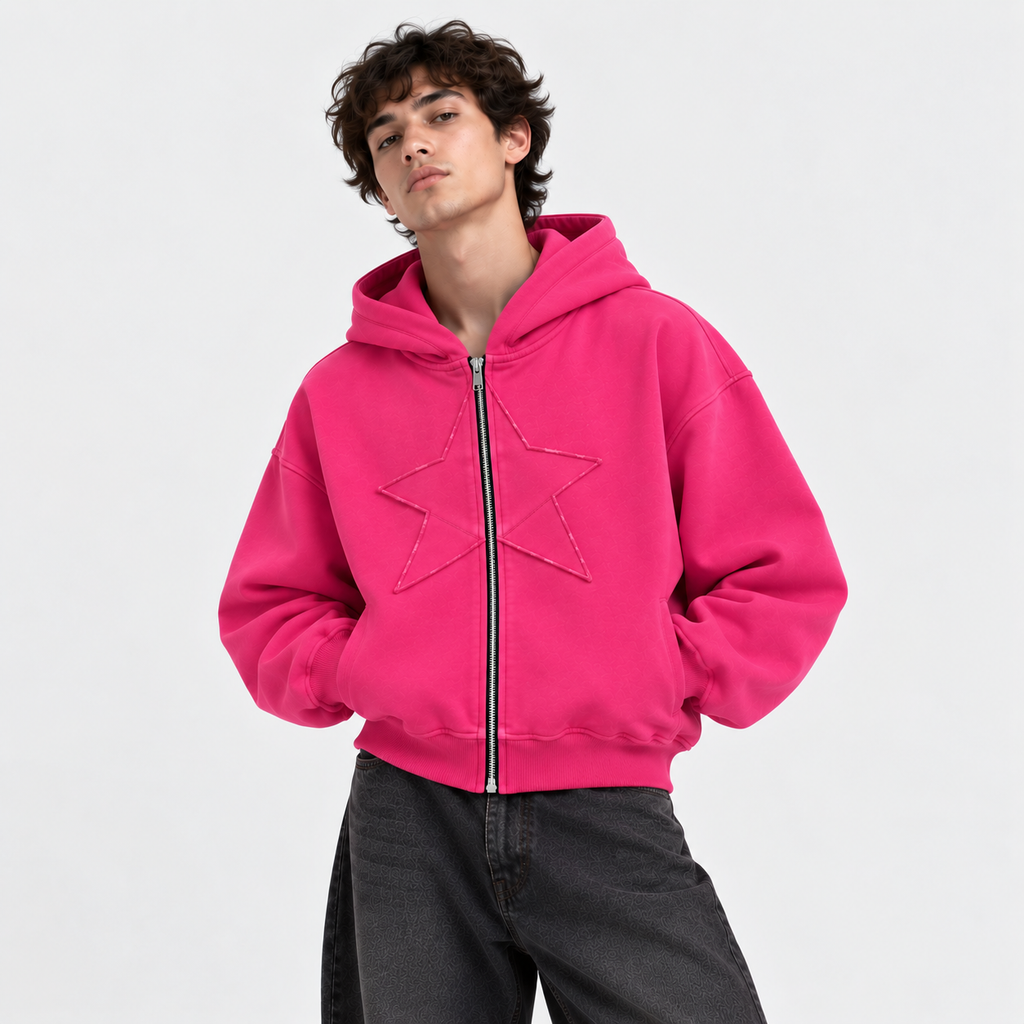STAR ZIP HOODIE FUCSIA ★