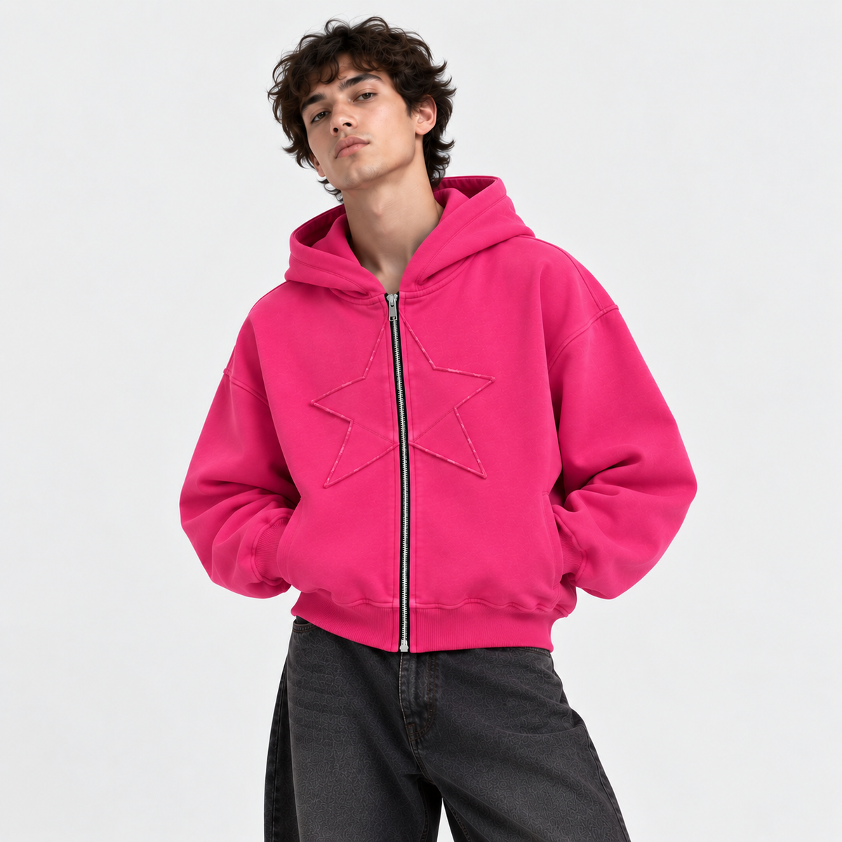 STAR ZIP HOODIE FUCSIA ★