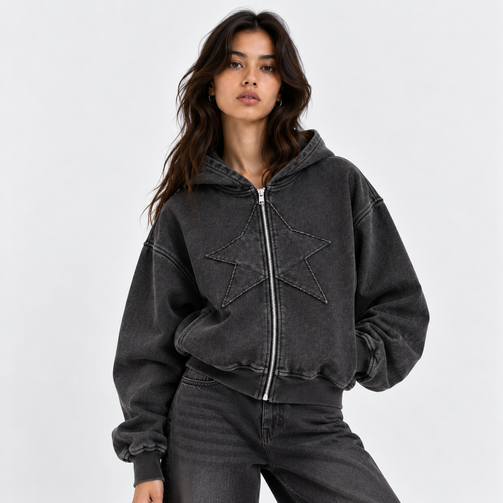 STAR ZIP HOODIE GRIS OSCURO ★