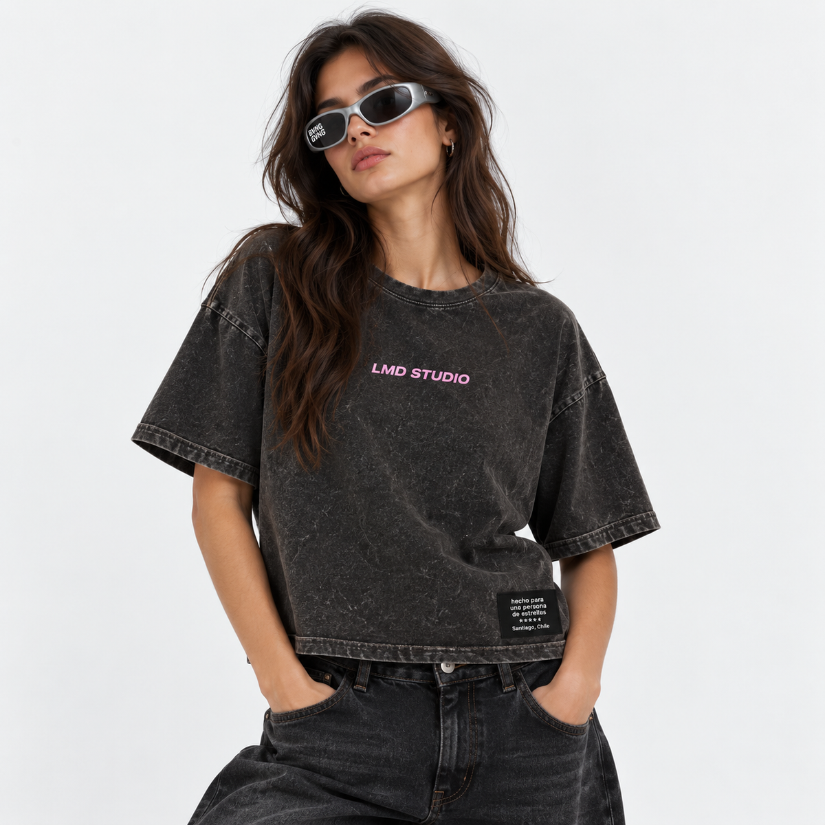 LMD Studio Star Boxy Tee — Acid Black ★