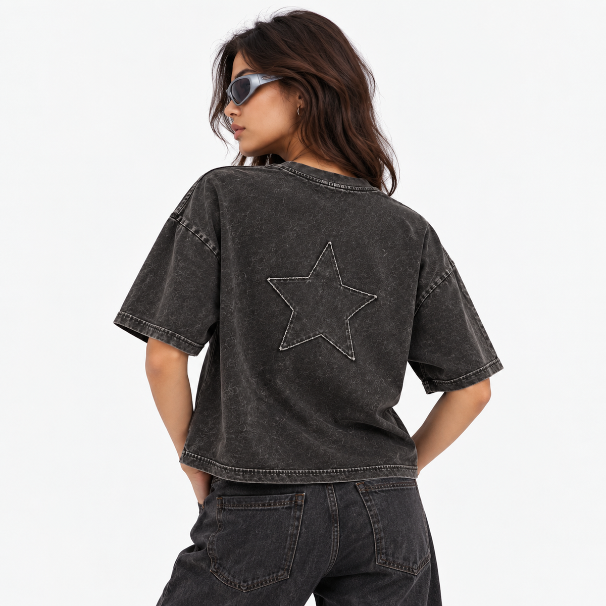 LMD Studio Star Boxy Tee — Acid Black ★