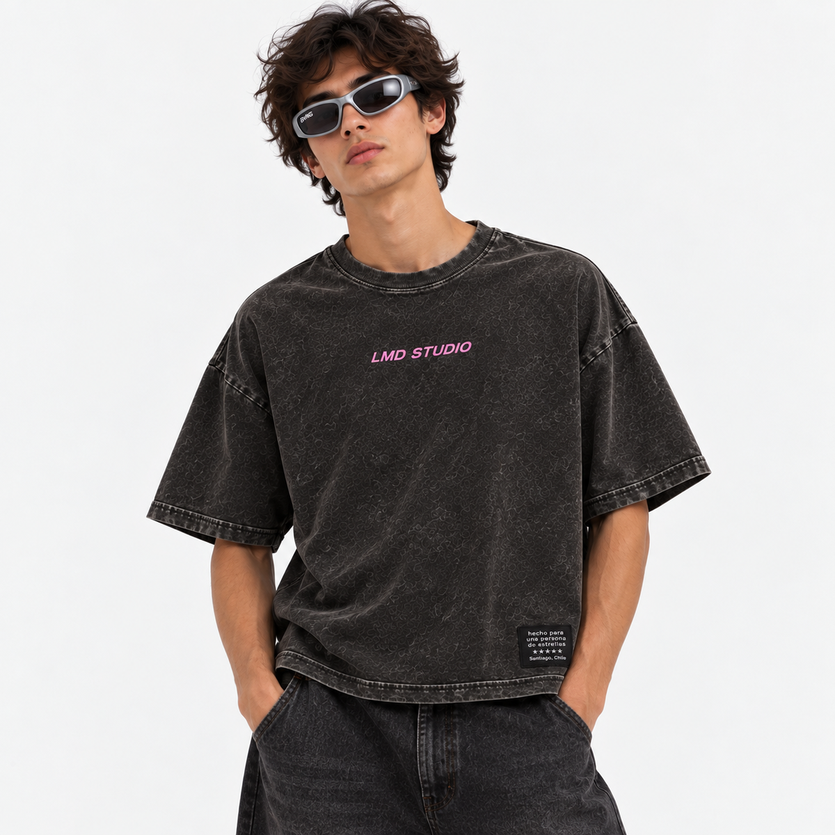 LMD Studio Star Boxy Tee — Acid Black ★