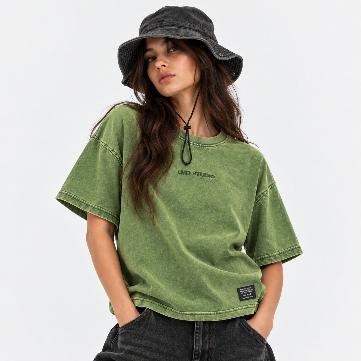 LMD Studio Star Boxy Tee — Washed Green ★
