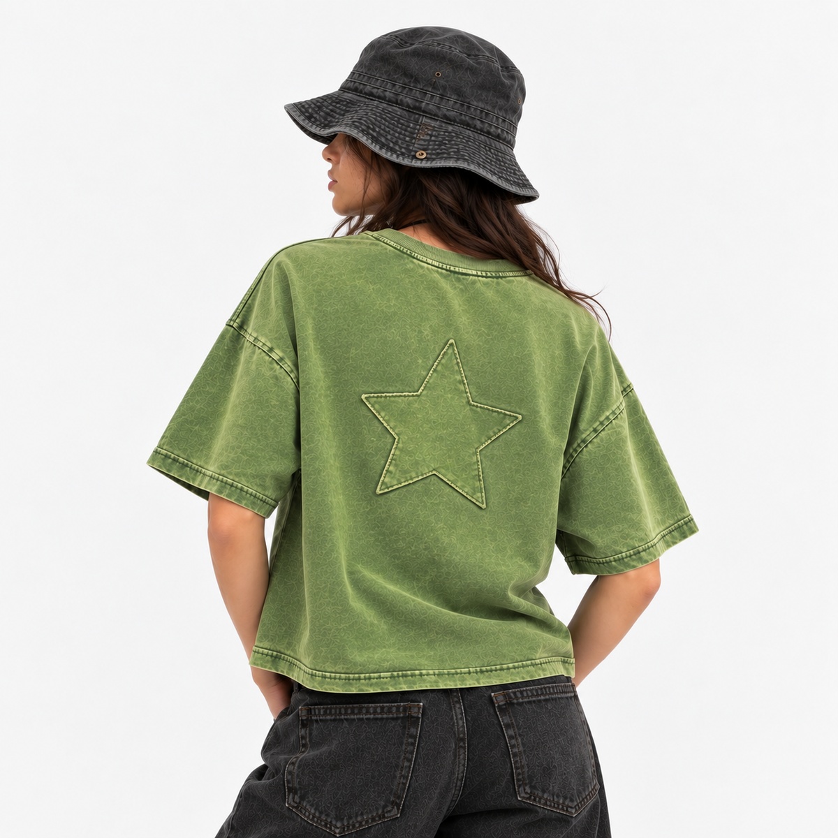 LMD Studio Star Boxy Tee — Washed Green ★