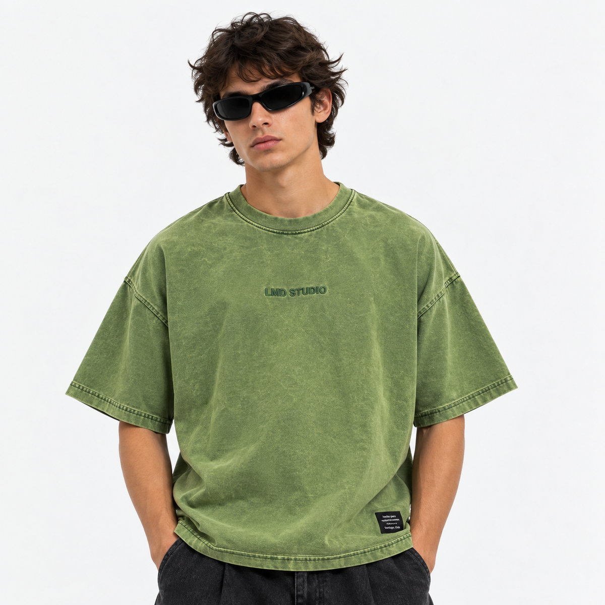 LMD Studio Star Boxy Tee — Washed Green ★