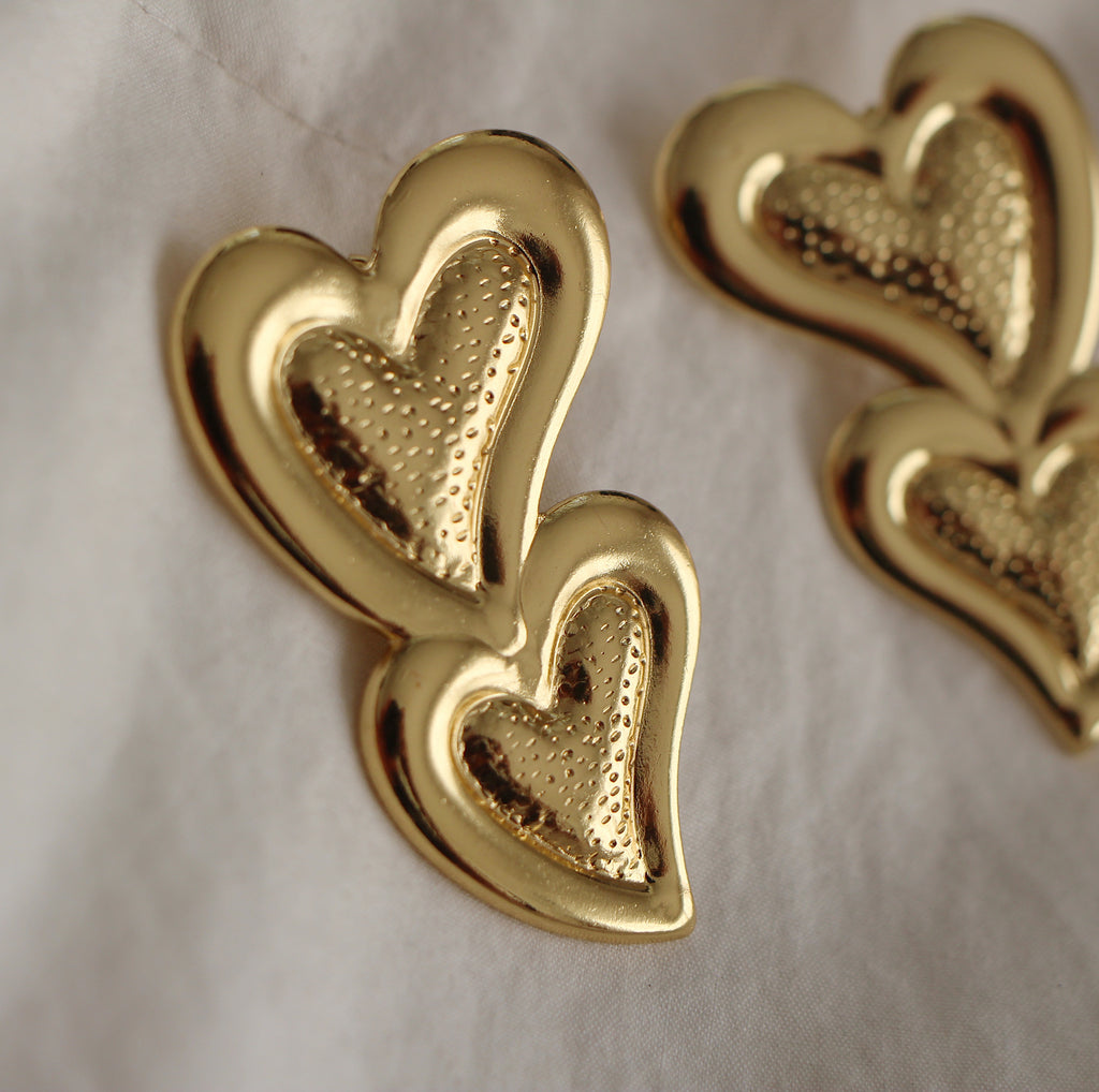 Aros Corazón doble dorados acero inoxidable