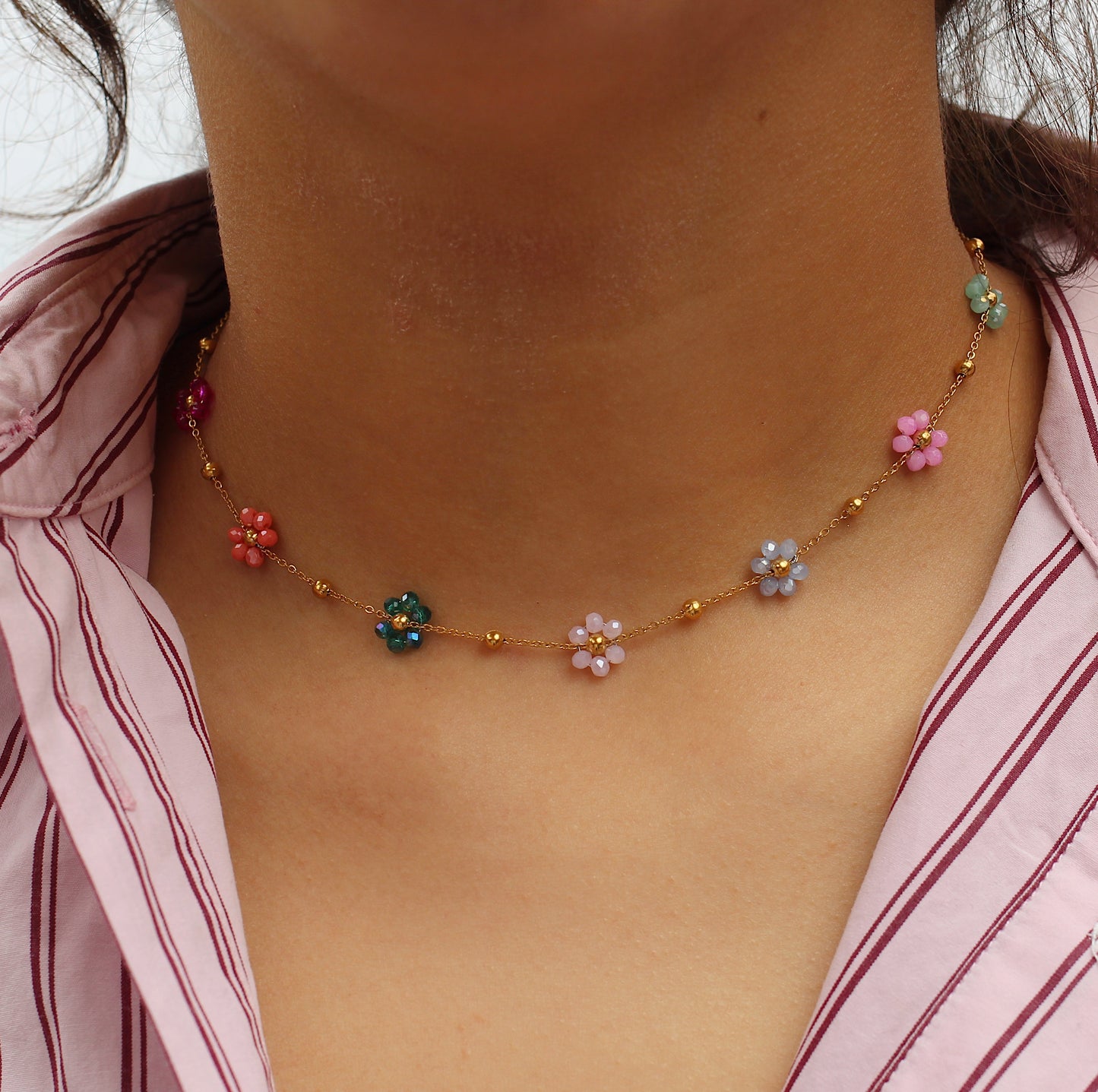 Collar de flores de cristal Acero Inoxidable