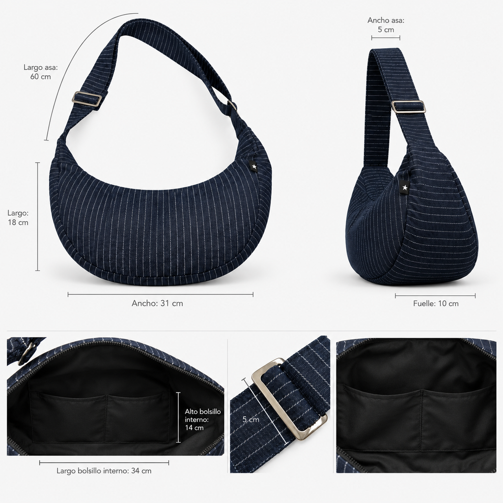 Bolso Hobo Denim Pinstripe
